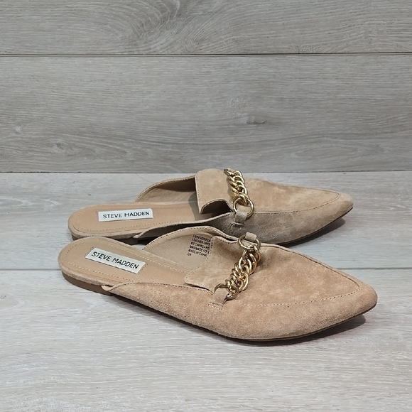 Steve Madden Women Forever Suede Loafers Gold Chain Flat Slide Sz 9M - Picture 1 of 11